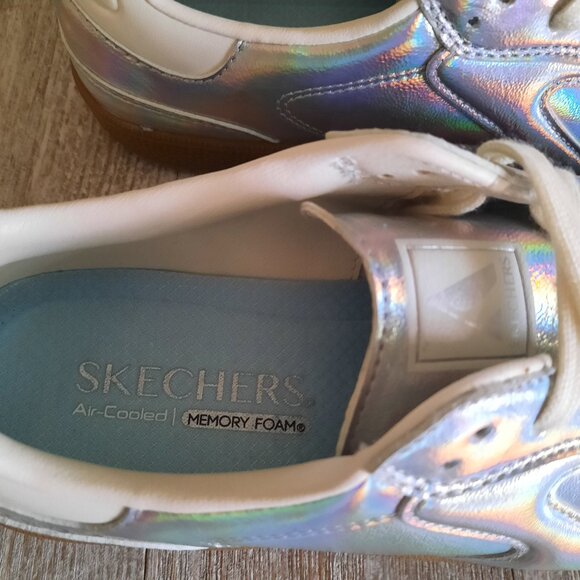 SKECHERS Hotshot Metallic Silver Iridescence Lace-Up Sneakers NWT! - Size 9.5 - Picture 12 of 16